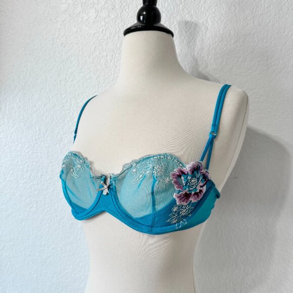 Victoria's Secret Other - Victoria's Secret Blue Mesh Embroidered Bra Purple Floral Embroidered Bra